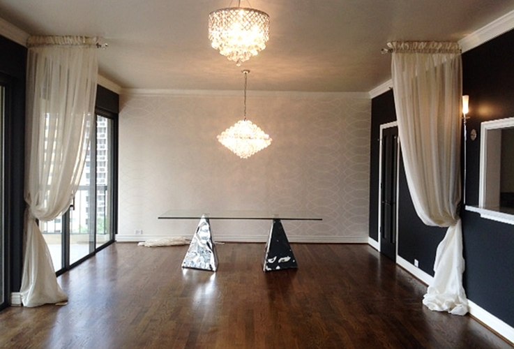 Large beautiful room with curtain separators