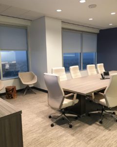 conference room with roller shades