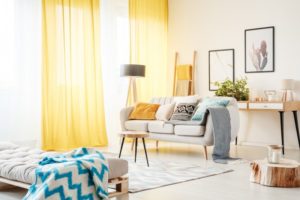 Cheerful yellow curtains in Dallas in bright home