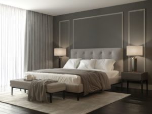 Beautiful bedroom decorated in gray and white
