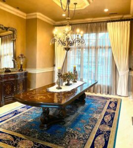 Beautiful draperies in elegant dining room