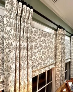 Custom draperies and shades with pretty pattern