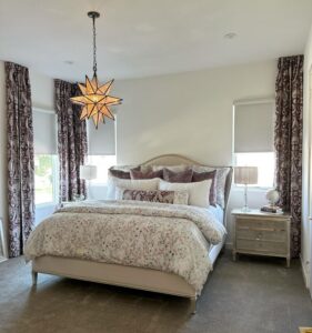 Boutique hotel room with beautiful window treatments